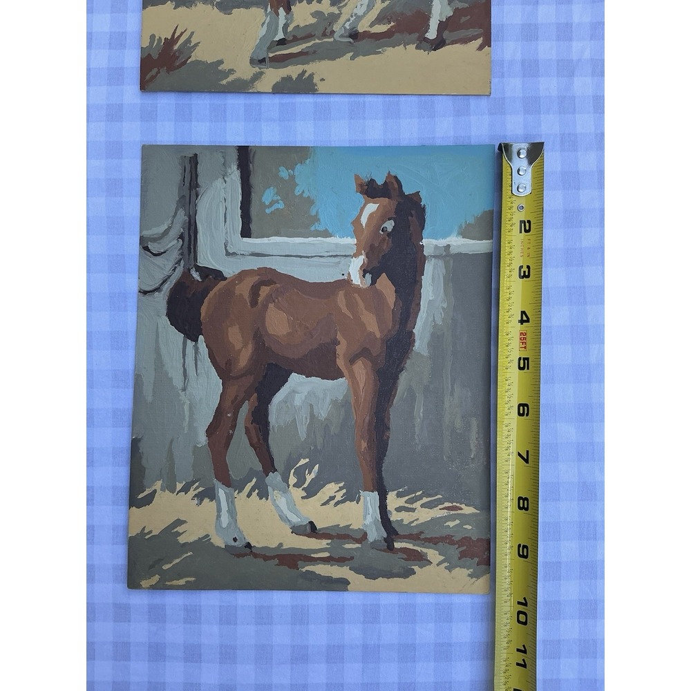 Vintage Pair of Paint by Number Horse Equestrian Folk Picture Painting Unframed‎ - Picture 6 of 7